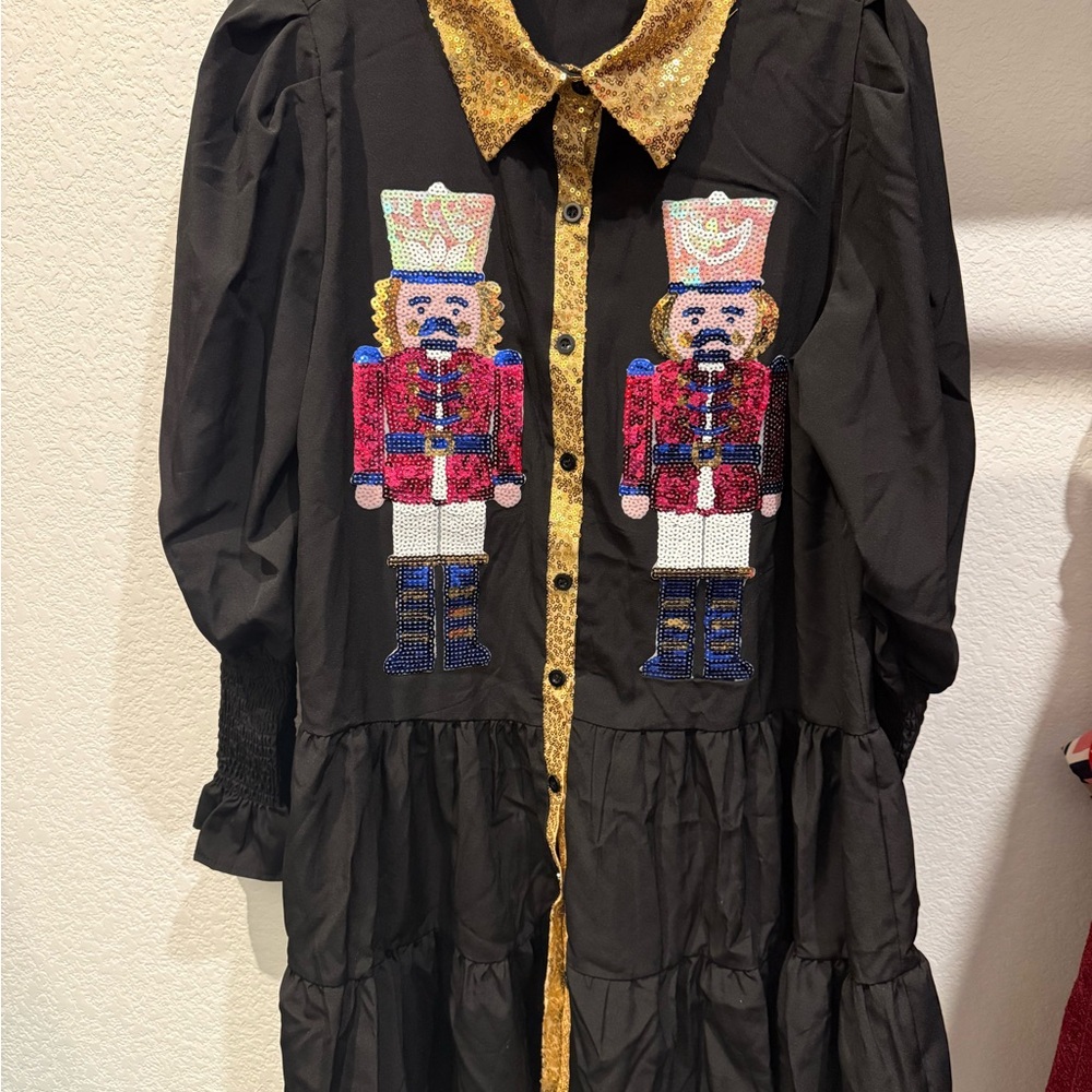 Never worn Black Dress with Nutcracker Sequin Design